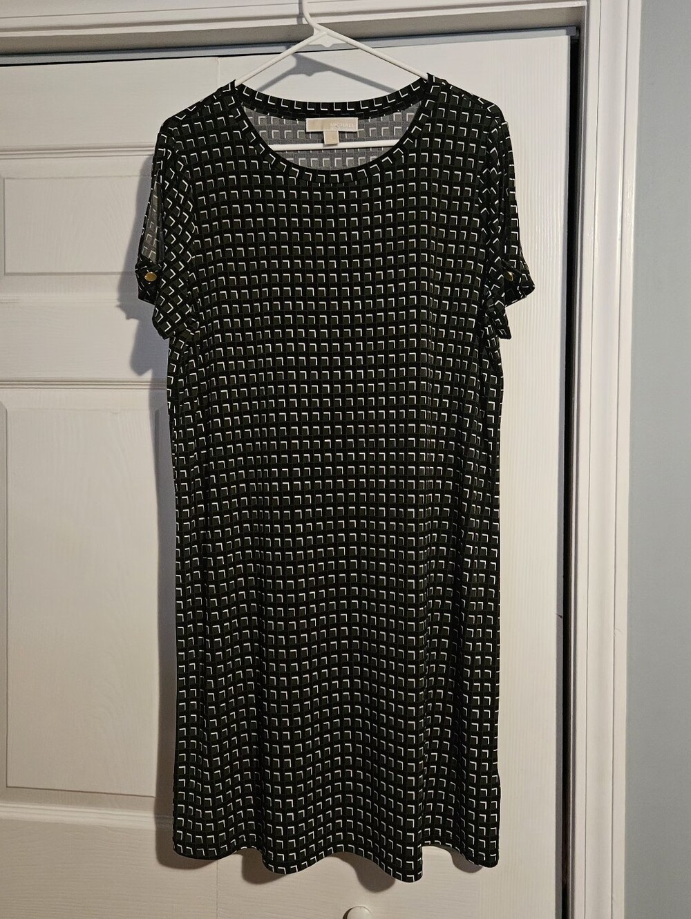 Michael Kors Women's Knee Length Shift Dress in Black and Olive Green, size L